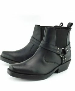 Kickfootwear Nash Leather Ankle Cowboy Ring Boots - Black-S MENS