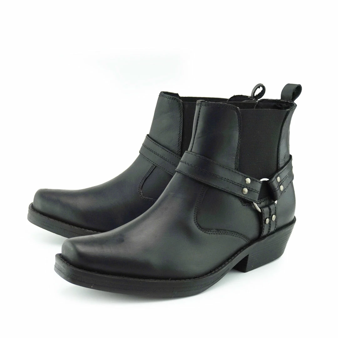 Kickfootwear Nash Leather Ankle Cowboy Ring Boots - Black-S MENS 2 Kickfootwear Nash Leather Ankle Cowboy Ring Boots - Black-S MENS