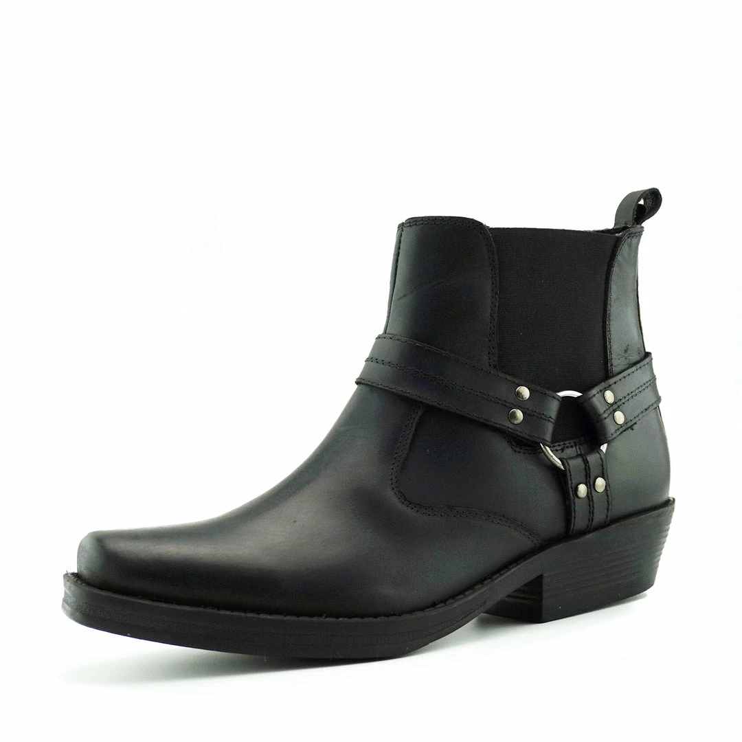 Kickfootwear Nash Leather Ankle Cowboy Ring Boots - Black-S MENS 4 Kickfootwear Nash Leather Ankle Cowboy Ring Boots - Black-S MENS