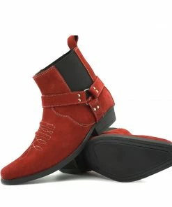 Kickfootwear Wilson Suede Western Cowboy Ankle Boots - Red Suede MENS