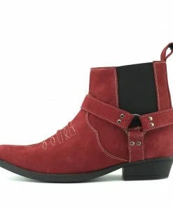 Kickfootwear Wilson Suede Western Cowboy Ankle Boots - Red Suede MENS