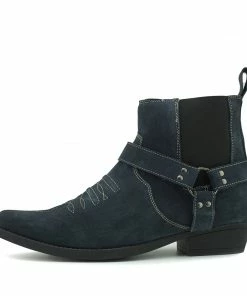 Kickfootwear Sales 2022 7 Kickfootwear Wilson Suede Western Cowboy Ankle Boots - Navy Suede