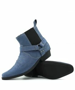 Kickfootwear MENS Wilson Suede Western Cowboy Ankle Boots - Blue Suede