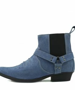 Kickfootwear MENS Wilson Suede Western Cowboy Ankle Boots - Blue Suede