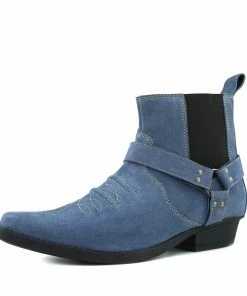 Kickfootwear MENS Wilson Suede Western Cowboy Ankle Boots - Blue Suede