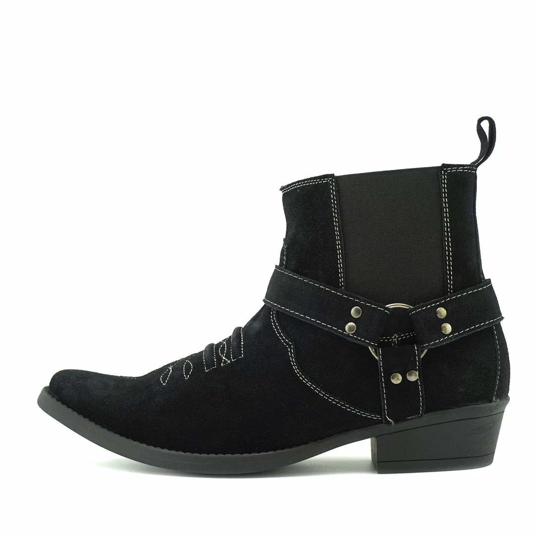 Kickfootwear Wilson Suede Western Cowboy Ankle Boots - Black 1 Kickfootwear Wilson Suede Western Cowboy Ankle Boots - Black