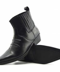 Kickfootwear Jax Leather Western Cowboy Cuban Heel Boot - Black MENS