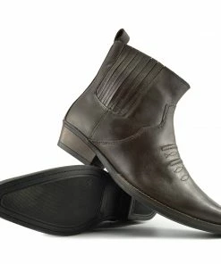 Kickfootwear Jax Leather Western Cowboy Cuban Heel Boot - Brown