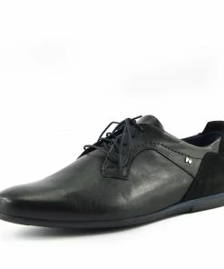 Kickfootwear MENS Smart Leather Lace Up Contrast Shoes - Black-Navy 9 Kickfootwear MENS Smart Leather Lace Up Contrast Shoes - Black-Navy