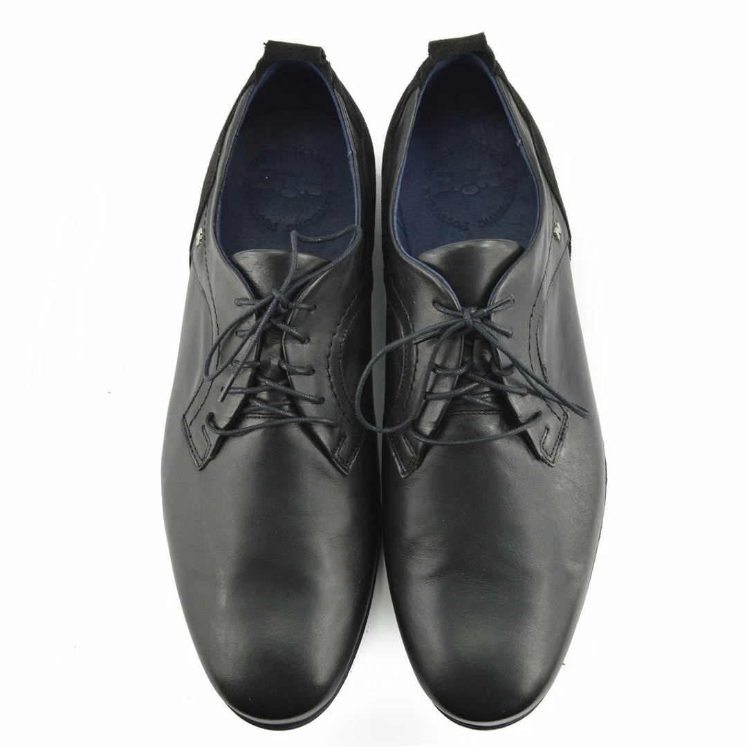 Kickfootwear MENS Smart Leather Lace Up Contrast Shoes - Black-Navy 6 Kickfootwear MENS Smart Leather Lace Up Contrast Shoes - Black-Navy