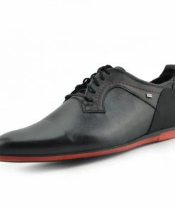 Kickfootwear MENS Smart Leather Casual Black Lace Up Shoes - Black-Red 11 Kickfootwear MENS Smart Leather Casual Black Lace Up Shoes - Black-Red