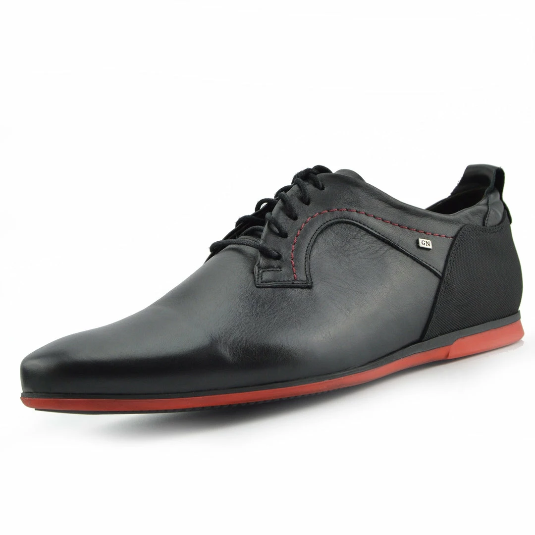 Kickfootwear MENS Smart Leather Casual Black Lace Up Shoes - Black-Red 5 Kickfootwear MENS Smart Leather Casual Black Lace Up Shoes - Black-Red