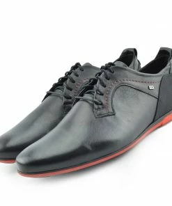 Kickfootwear MENS Smart Leather Casual Black Lace Up Shoes - Black-Red 13 Kickfootwear MENS Smart Leather Casual Black Lace Up Shoes - Black-Red