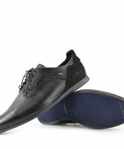 Kickfootwear MENS Smart Leather Lace Up Contrast Shoes - Black-Navy