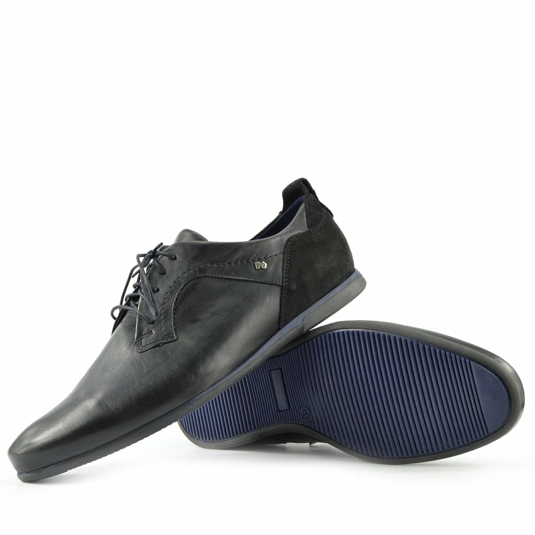 Kickfootwear MENS Smart Leather Lace Up Contrast Shoes - Black-Navy 2 Kickfootwear MENS Smart Leather Lace Up Contrast Shoes - Black-Navy
