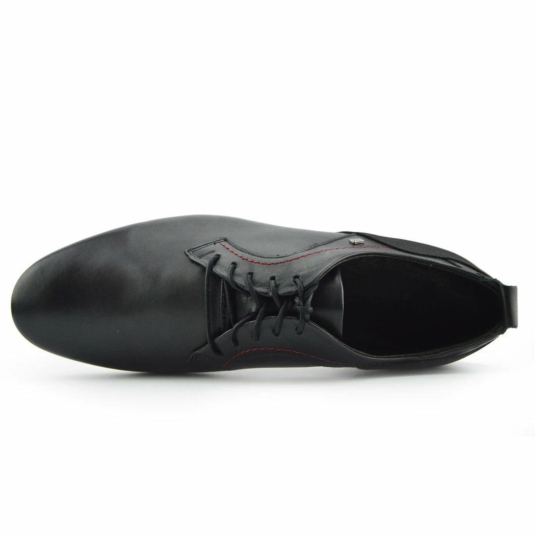 Kickfootwear MENS Smart Leather Casual Black Lace Up Shoes - Black-Red 6 Kickfootwear MENS Smart Leather Casual Black Lace Up Shoes - Black-Red