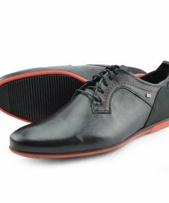 Kickfootwear MENS Smart Leather Casual Black Lace Up Shoes - Black-Red 10 Kickfootwear MENS Smart Leather Casual Black Lace Up Shoes - Black-Red