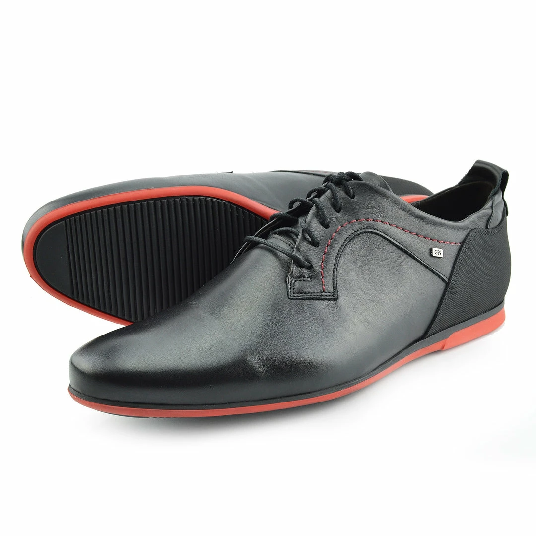 Kickfootwear MENS Smart Leather Casual Black Lace Up Shoes - Black-Red 4 Kickfootwear MENS Smart Leather Casual Black Lace Up Shoes - Black-Red