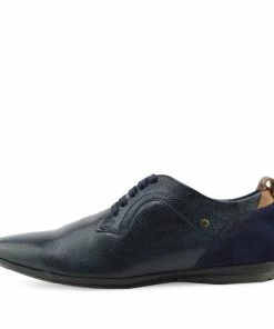 Kickfootwear MENS Vale Leather Smart Lace Up Trainer Shoes - Navy