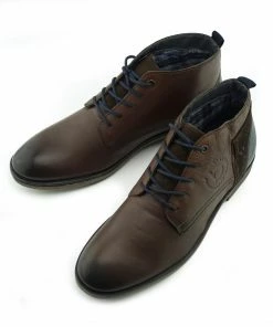 Kickfootwear Bugatti Premium Leather Lace Up Contrast Boots - Brown