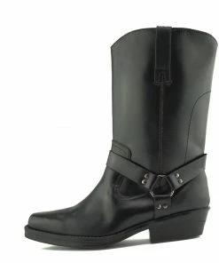 Kickfootwear Mens Cowboy Leather Ankle Biker Western Boots - Black Western