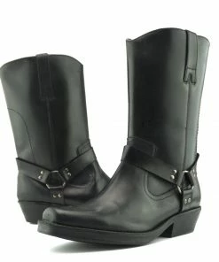 Kickfootwear Mens Cowboy Leather Ankle Biker Western Boots - Black Western