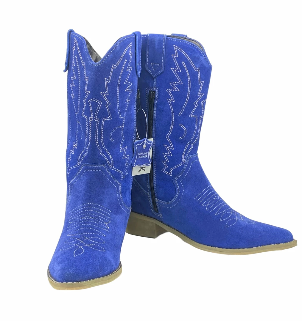 Kickfootwear Kitty Electric Blue Suede Cowboy Boots 6 Kickfootwear Kitty Electric Blue Suede Cowboy Boots