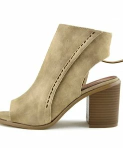 Kickfootwear WOMENS Ivy Block Heel Open Toe Mule Ankle Boots - Beige