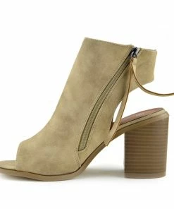 Kickfootwear WOMENS Ivy Block Heel Open Toe Mule Ankle Boots - Beige