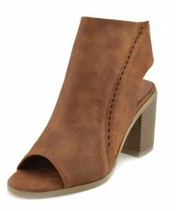 Kickfootwear Ivy Block Heel Open Toe Mule Ankle Boots- Tan