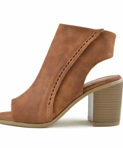 Kickfootwear Ivy Block Heel Open Toe Mule Ankle Boots- Tan