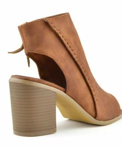 Kickfootwear Ivy Block Heel Open Toe Mule Ankle Boots- Tan
