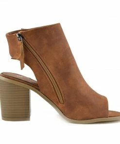 Kickfootwear Ivy Block Heel Open Toe Mule Ankle Boots- Tan