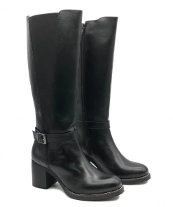 Kickfootwear Saffy Black Leather Block Heel Elasticated Boots