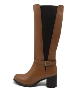 Kickfootwear Saffy Elasticated Leather Long Tan Boots