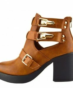 Kickfootwear Rae Cut Out Block Heel Chelsea Boots - Brown WOMENS