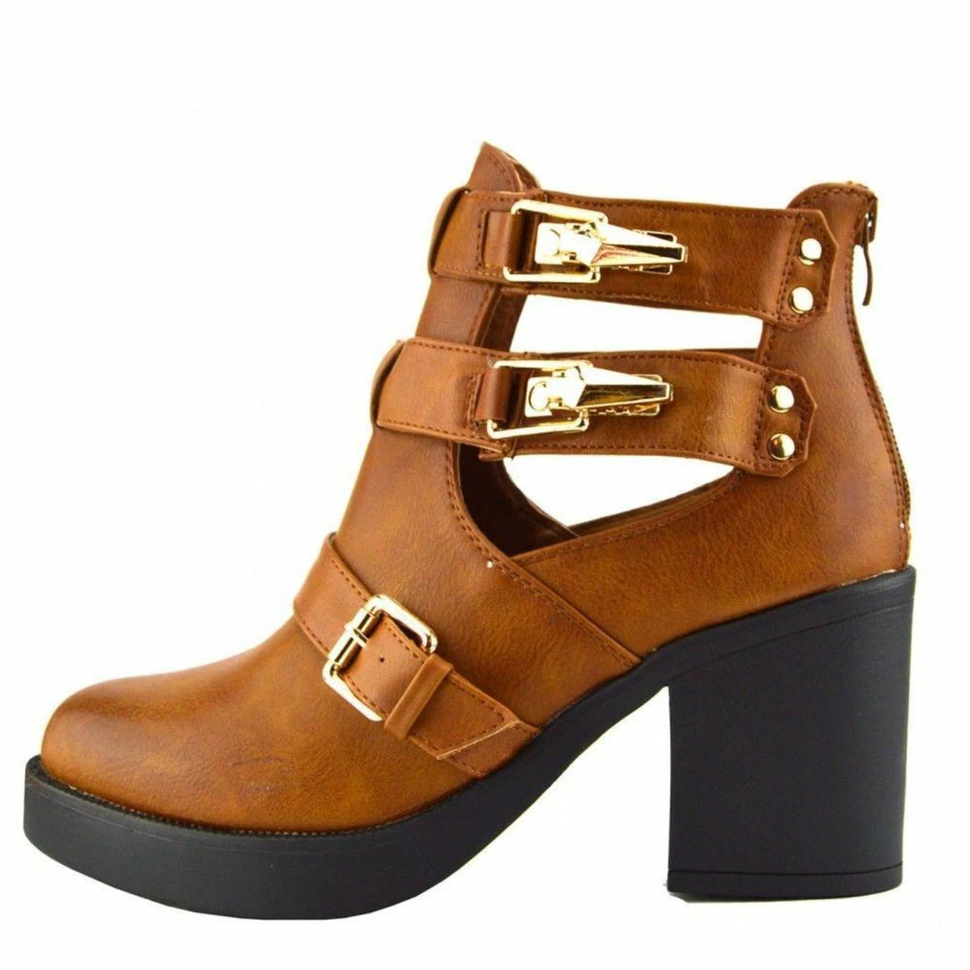 Kickfootwear Rae Cut Out Block Heel Chelsea Boots - Brown WOMENS 1 Kickfootwear Rae Cut Out Block Heel Chelsea Boots - Brown WOMENS