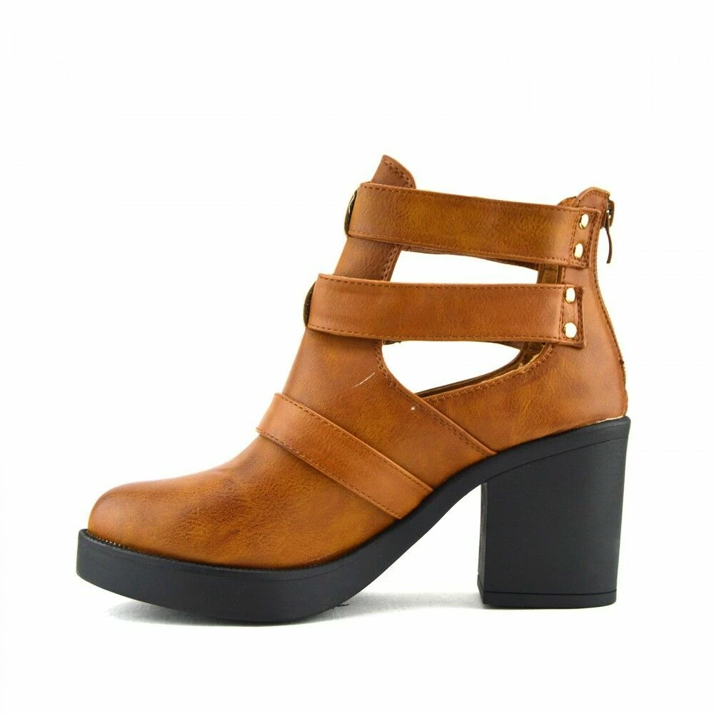 Kickfootwear Rae Cut Out Block Heel Chelsea Boots - Brown WOMENS 4 Kickfootwear Rae Cut Out Block Heel Chelsea Boots - Brown WOMENS