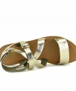 Kickfootwear Selma Leather Buckle Strap Gladiator Sandals - Gold WOMENS