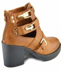 Kickfootwear Rae Cut Out Block Heel Chelsea Boots - Brown WOMENS