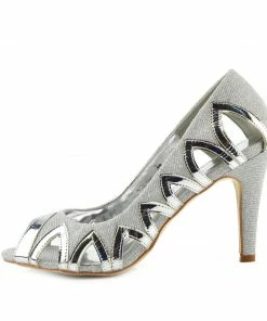 Kickfootwear Cut Out Pattern Shine Party Peep Toe - Silver