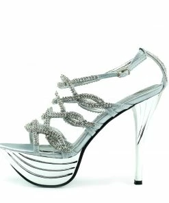 Kickfootwear Womens Charmaine Clear Perspex High Heels Fashion Platform Pole Dancing Shoes - Silver AB191