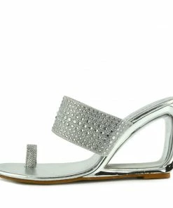 Kickfootwear Grace Metallic Toe Sparkle Sandals - Silver WOMENS