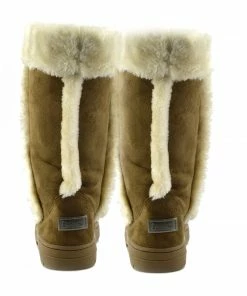 Kickfootwear Holly Mid Calf Faux Sheepskin Lined Winter Boots - Tan White WOMENS