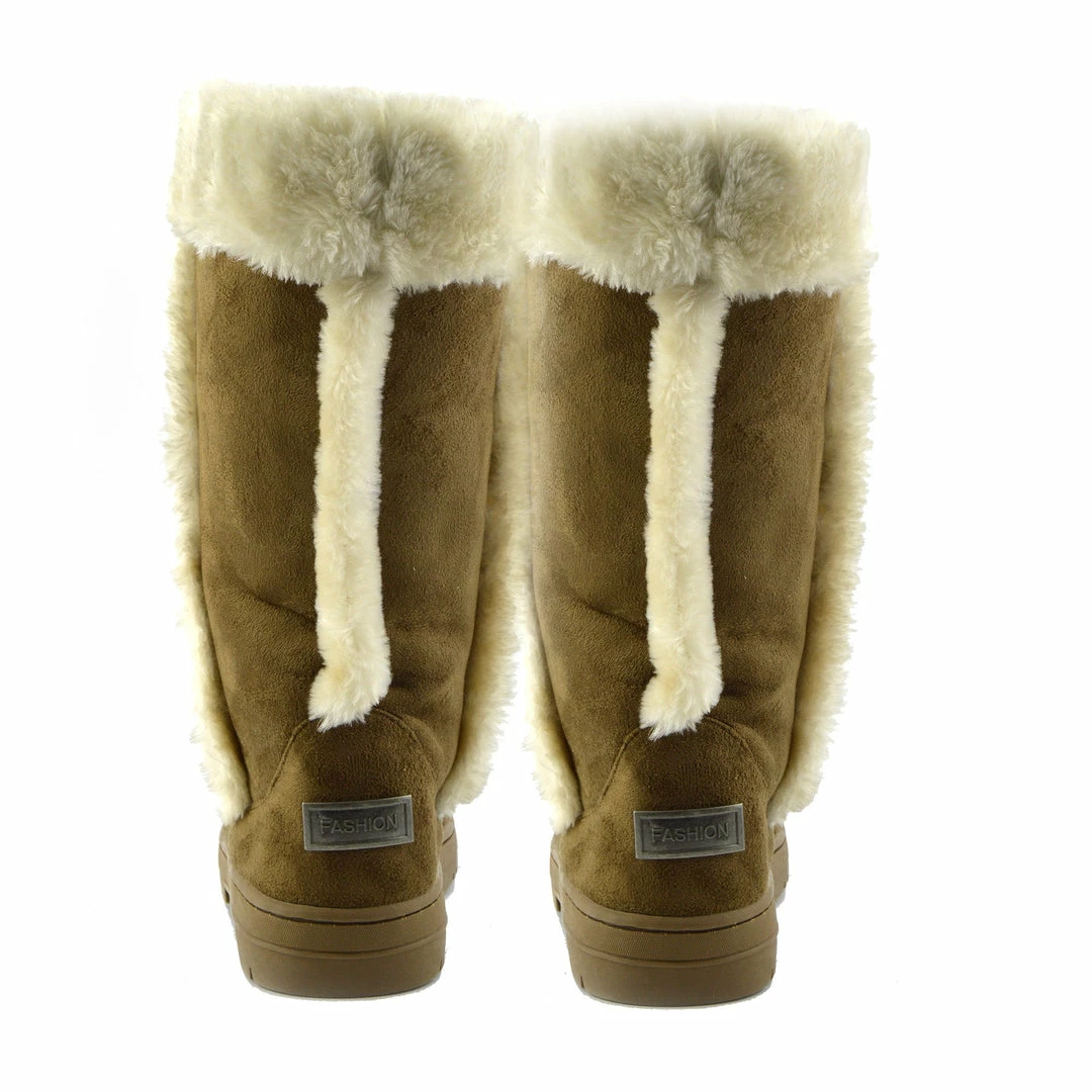 Kickfootwear Holly Mid Calf Faux Sheepskin Lined Winter Boots - Tan White WOMENS 2 Kickfootwear Holly Mid Calf Faux Sheepskin Lined Winter Boots - Tan White WOMENS