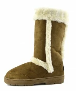 Kickfootwear Holly Mid Calf Faux Sheepskin Lined Winter Boots - Tan White WOMENS