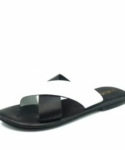 Kickfootwear Zadie Leather Comfort Sole Cross Sliders - Black-White