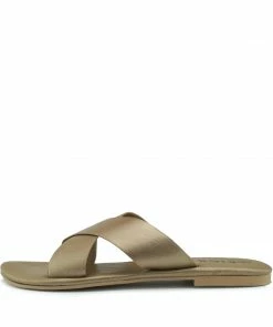 Kickfootwear Zadie Leather Comfort Sole Cross Sliders - Gold WOMENS 6 Kickfootwear Zadie Leather Comfort Sole Cross Sliders - Gold WOMENS