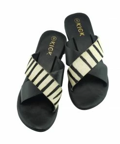 Kickfootwear Zadie Leather Comfort Sole Cross Sliders- Zebra