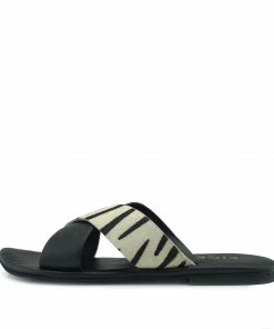 Kickfootwear Zadie Leather Comfort Sole Cross Sliders- Zebra